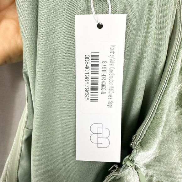 Baltic Born Kourtney Velvet One Shoulder Midi Dress Sage Size Small NEW Stretch - Picture 9 of 9